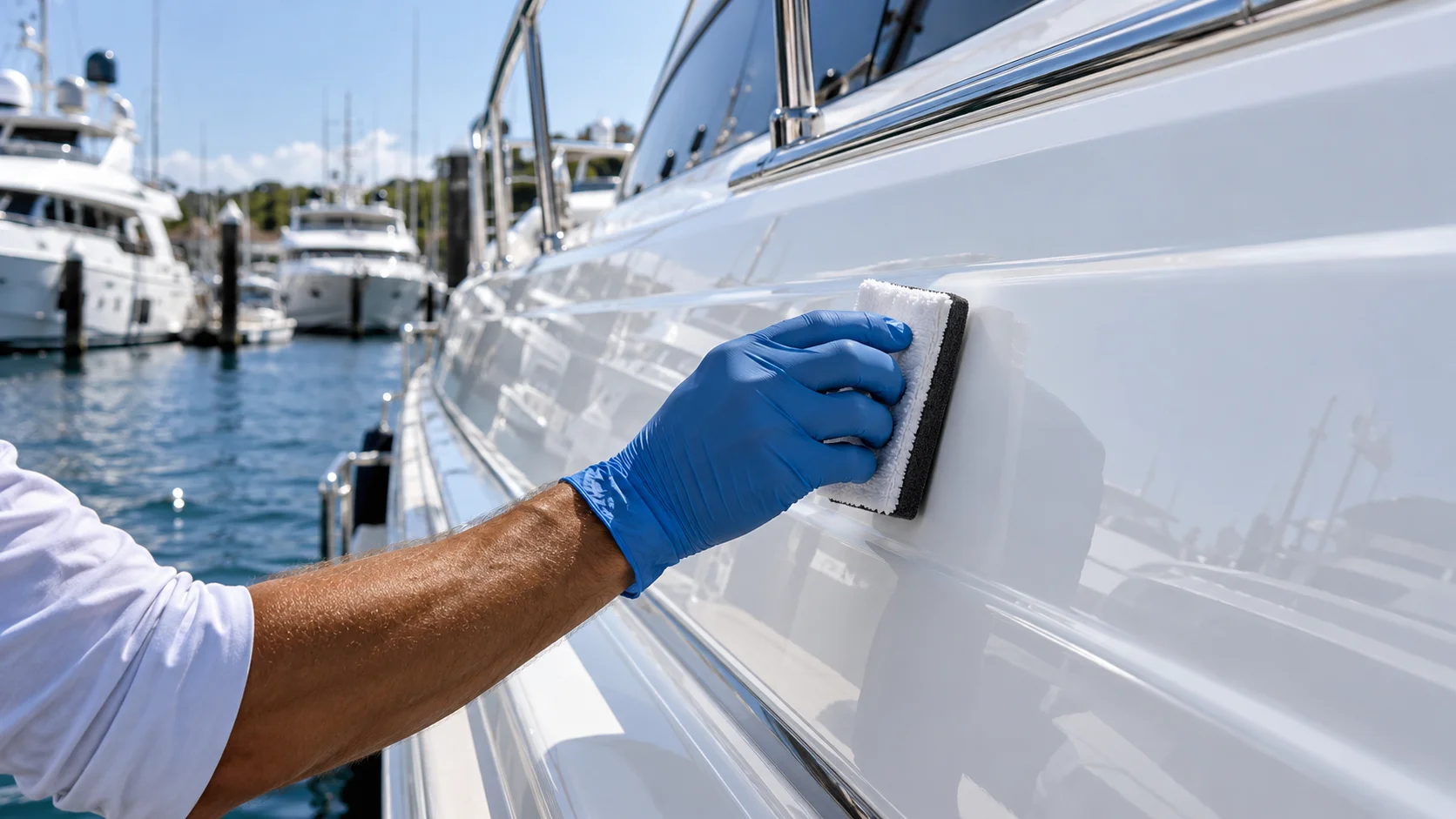 Illustrative photo of protective coating being applied to a yacht